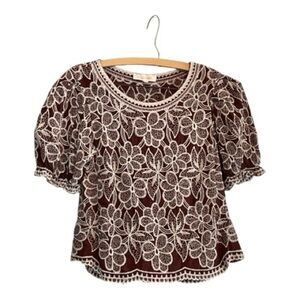 Solitaire Women's Brown Floral Embroidered Top
